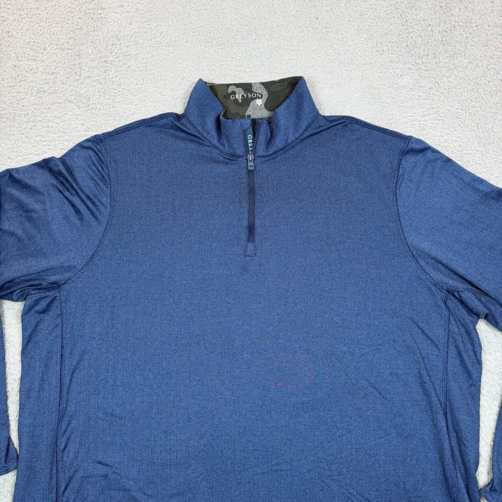 Greyson Mens 3XL Quarter Zip Pullover Navy Blue Herringbone Golf Sweater Mock